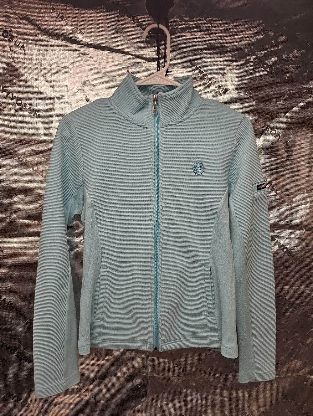 Straight Down Women's Light Blue Ribbed Full-Zip Athletic Jacket Small